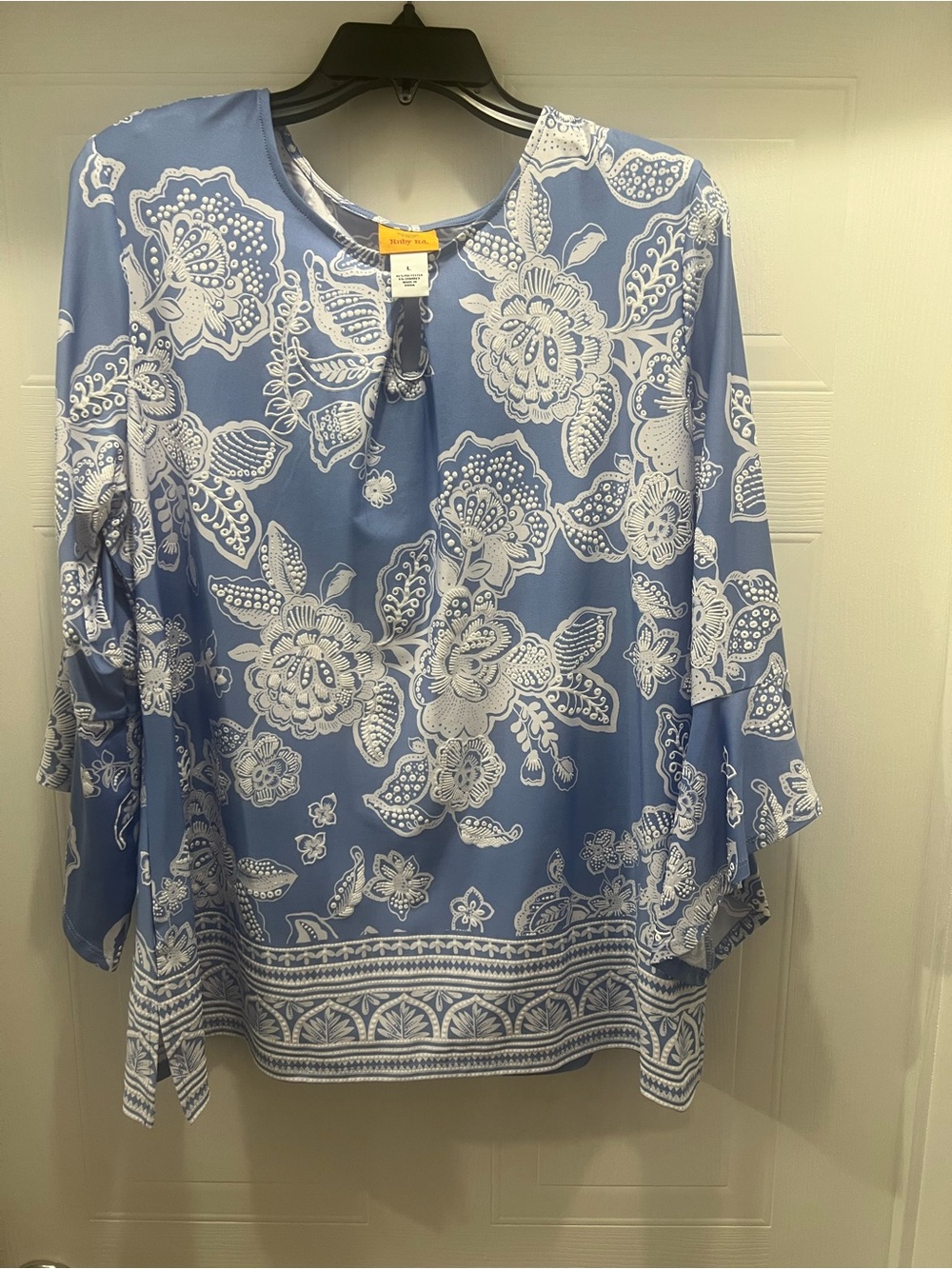 Elegant Blue & White Floral Top
